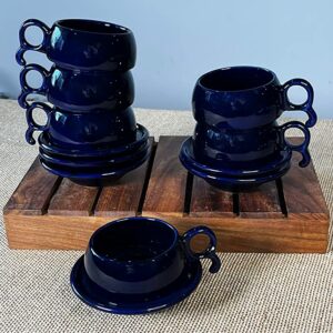 Sapphire Blue Ceramic Cup & Saucer Set Of 6 - The Artisan Emporium