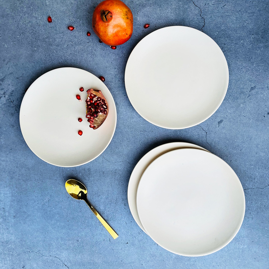 Subhra White Matte Ceramic Side Plates Set Of 4 - The Artisan Emporium