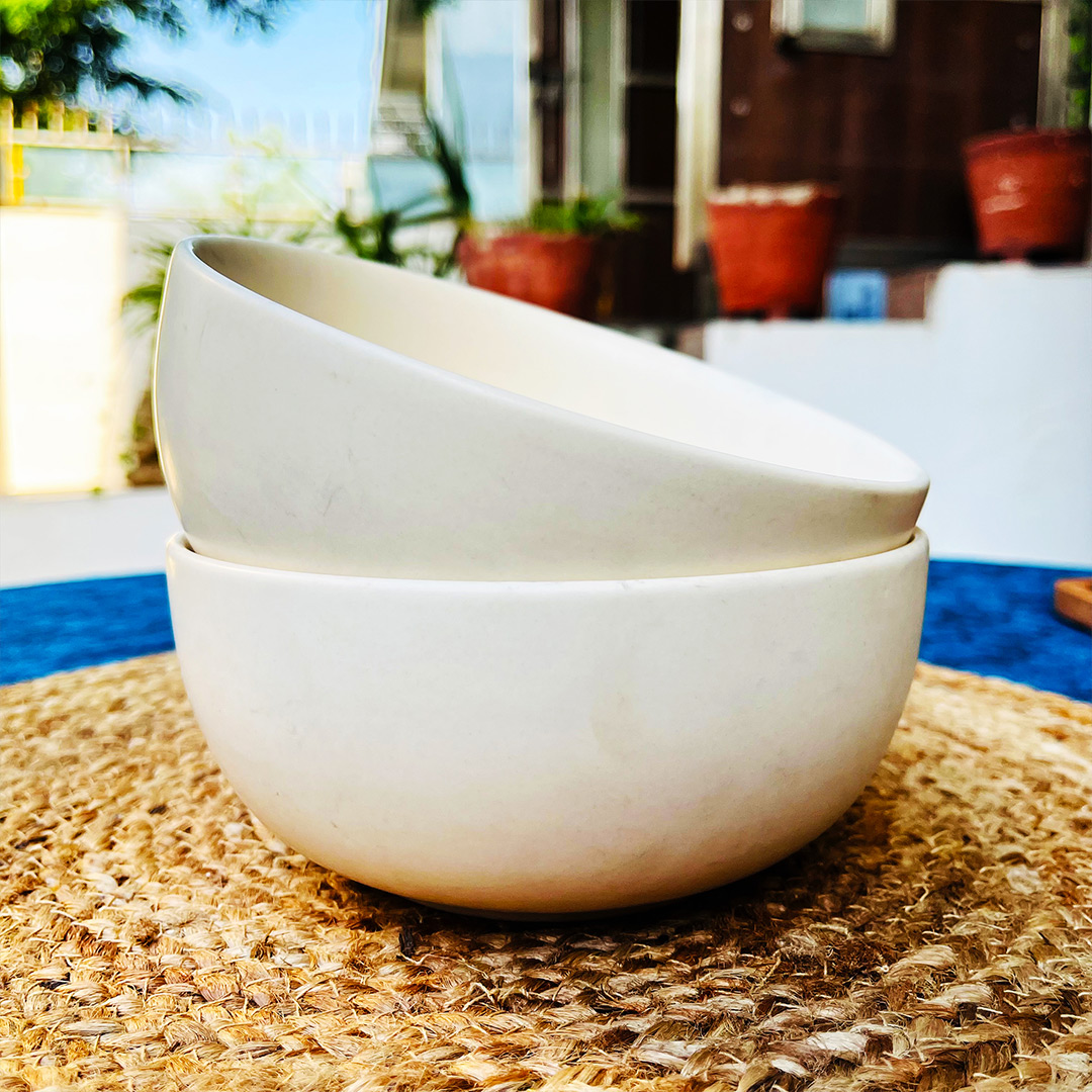 Subhra White Matte Ceramic Serving Bowls Set Of 2 - The Artisan Emporium