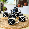 The Artisan Emporium Black Moroccan Print Ceramic Hand-painted Tea Set Of 1 Kettle, 1 Tray & 4 Tea Cups