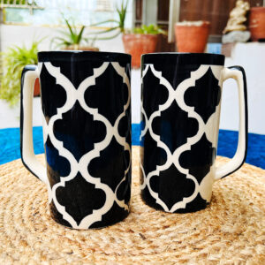 Black Moroccan Ceramic Beer & Milk Mugs Set Of 2 - The Artisan Emporium