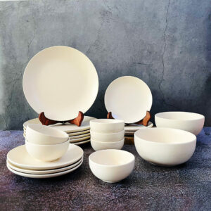 Subhra White Ceramic Dinner Set of 20 Pieces