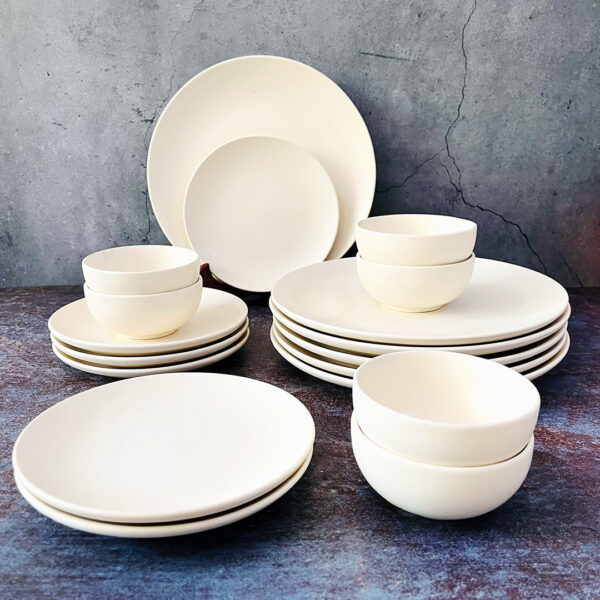 Subhra White Ceramic Dinner Set of 18 Pieces