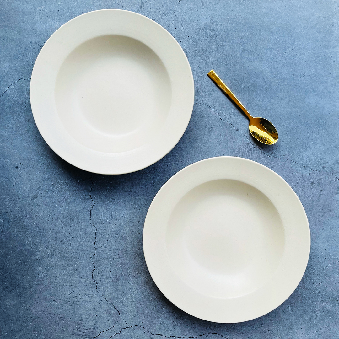 White Matte Ceramic Pasta Plates Set Of 2 - The Artisan Emporium