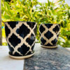 Black Moroccan Indoor Ceramic Planters With Trays - The Artisan Emporium