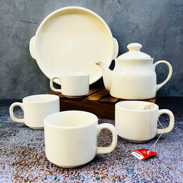 Subhra White Matte Ceramic Tea Set - The Artisan Emporium