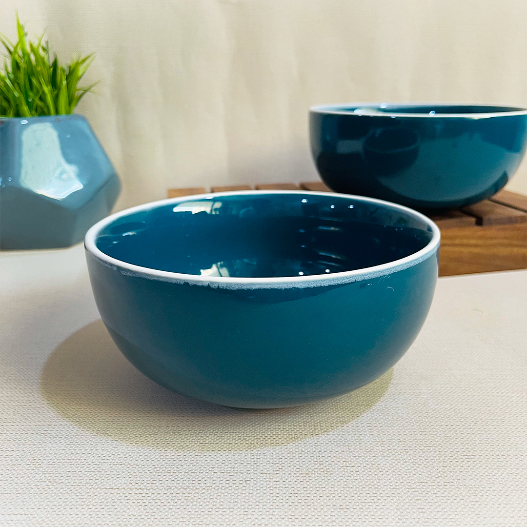 Retro Green Ceramic Serving Bowls Set Of 2