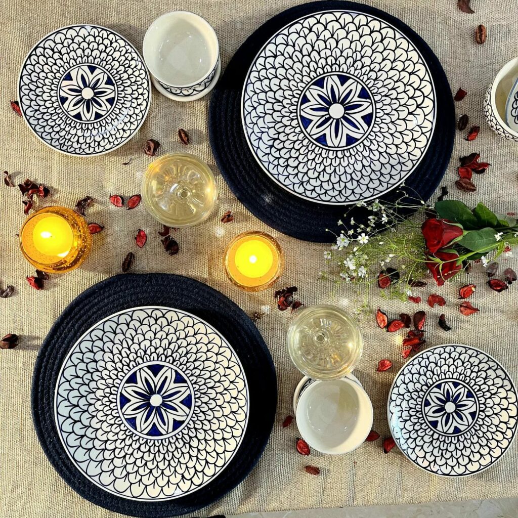 Dinner Date Table setting Idea with Pretty Ceramic Dinnerware Sets from The Artisan Emporium