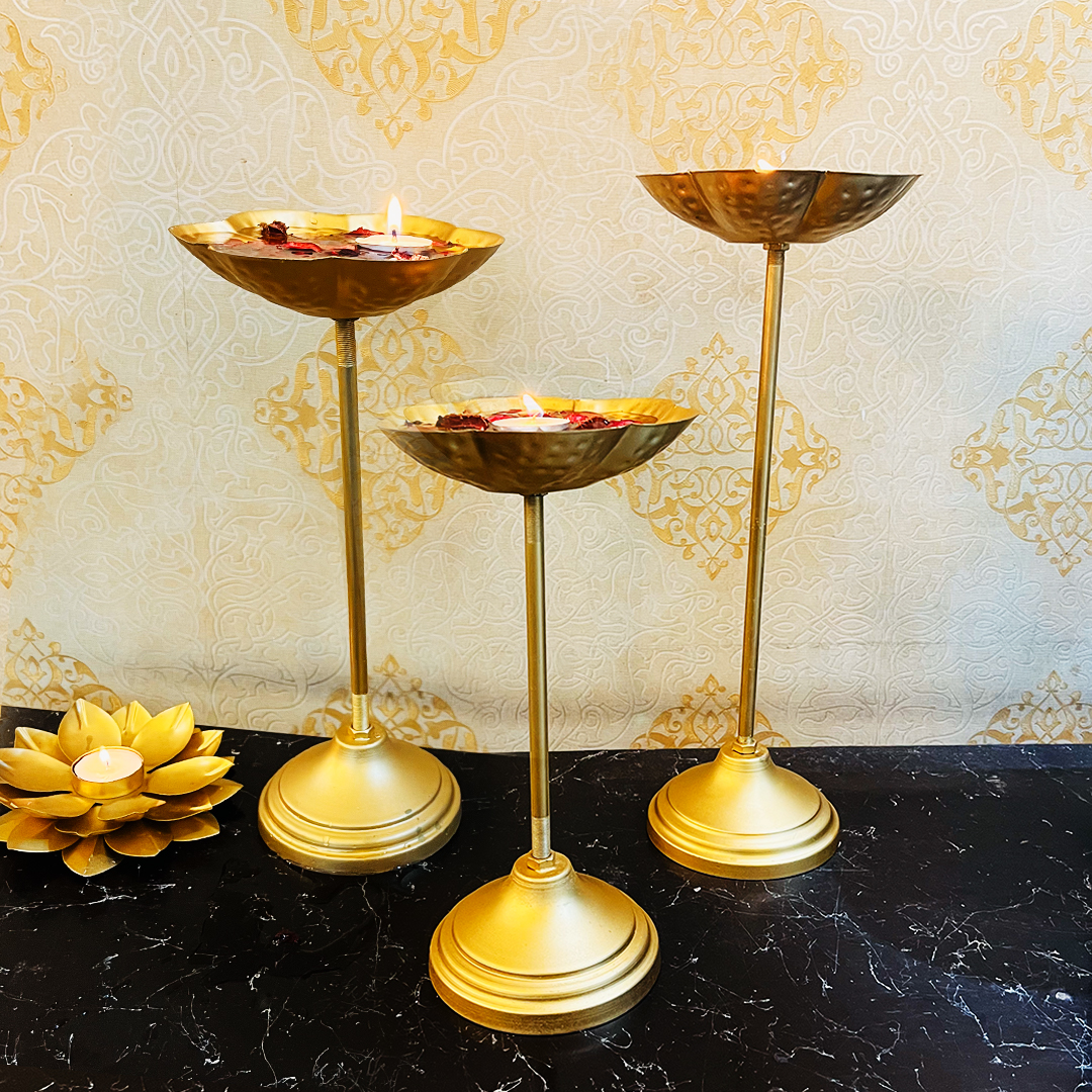 Brass Flower Urli with Stand Set Of 3 - The Artisan Emporium