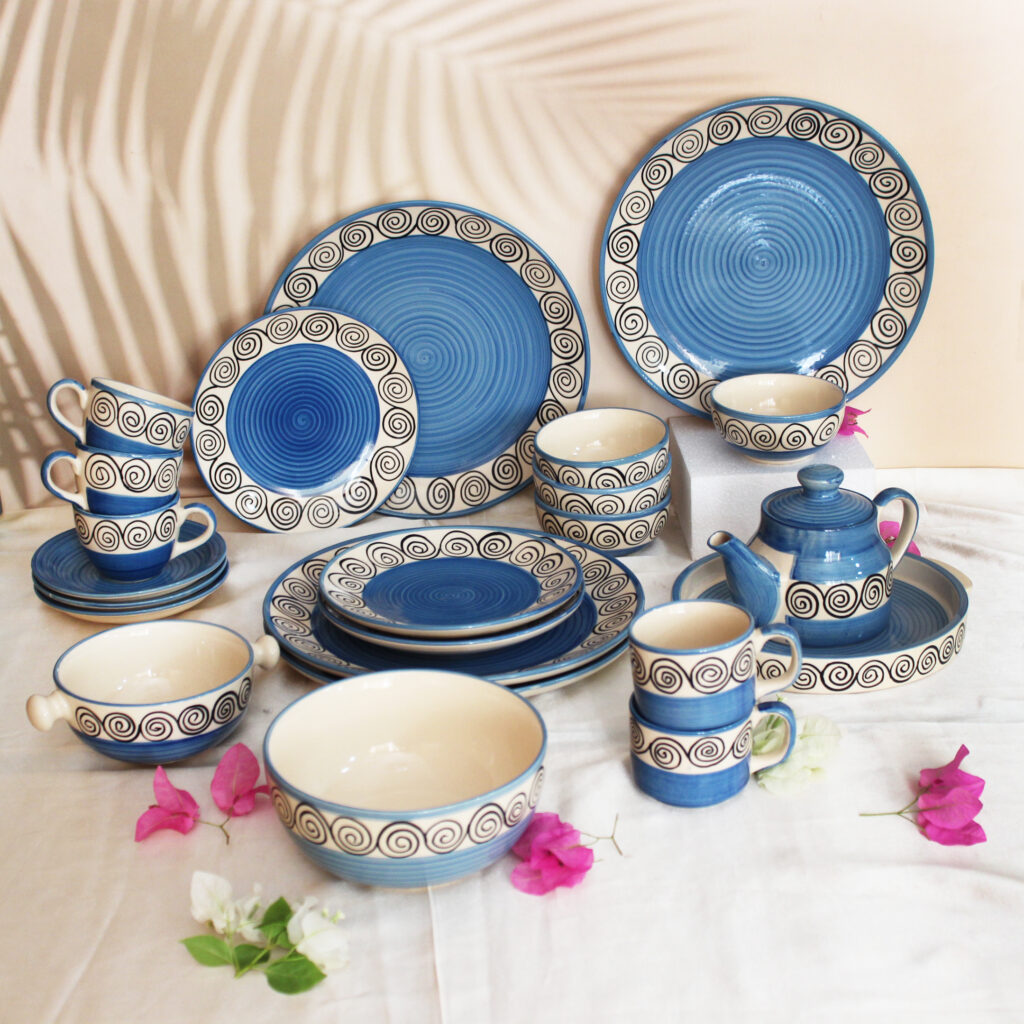 Blue Swirl Ceramic Dinner Set - The Artisan Emporium