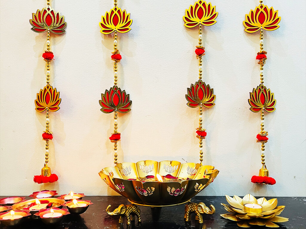 diwali laxmi puja decoration at home with The Artisan Emporium Torans & Urlis