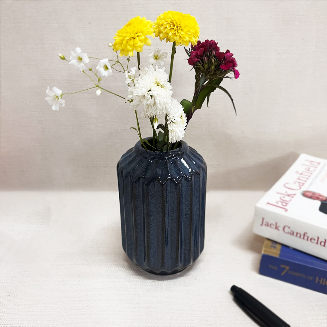 Midnight Blue Chiseled large flower vase - The Artisan Emporium