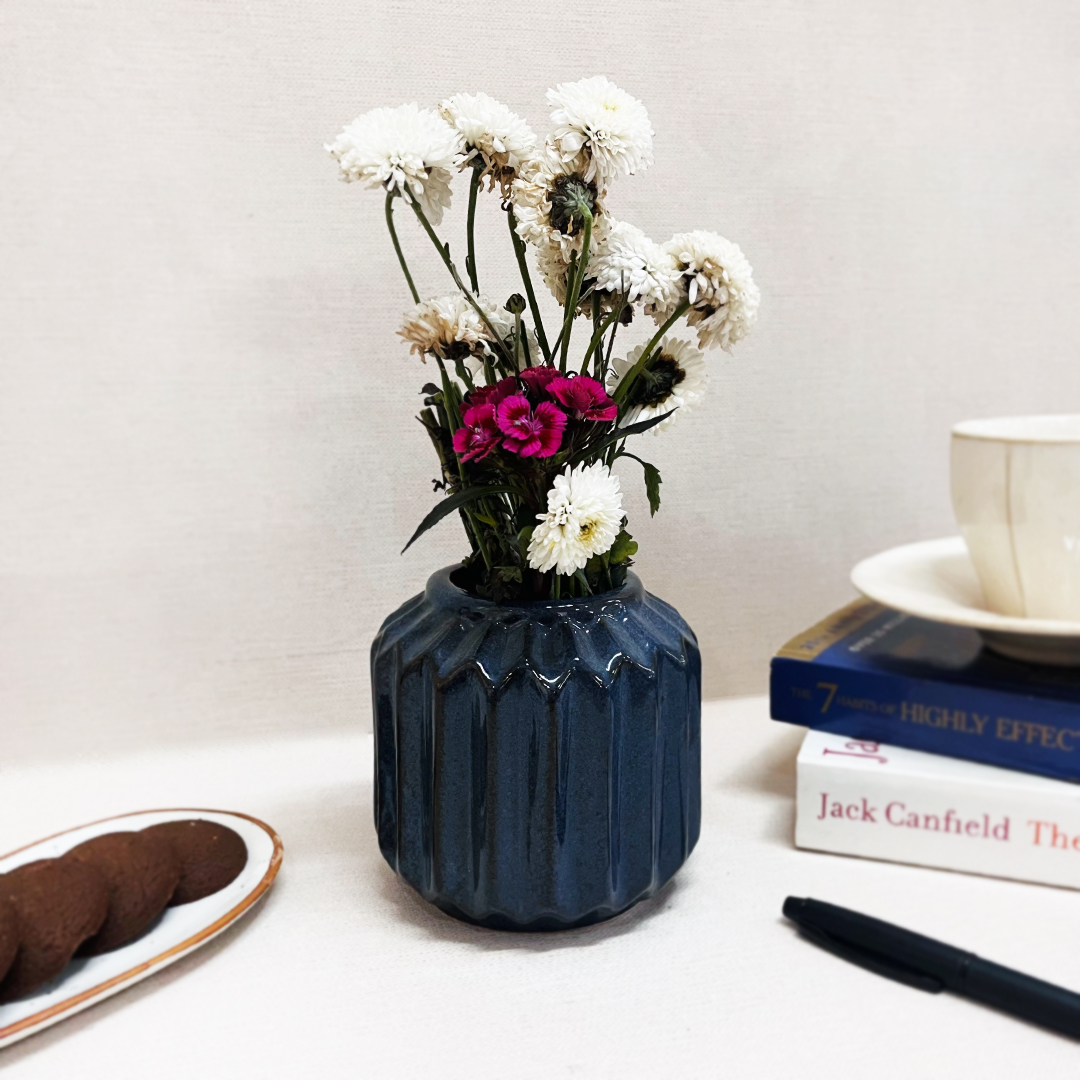 Midnight Blue Chiseled small flower vase - The Artisan Emporium