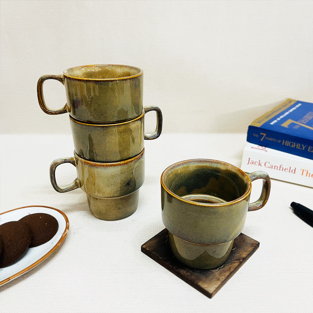 Tan Yellow Tea Cups Set Of 4 - The Artisan Emporium