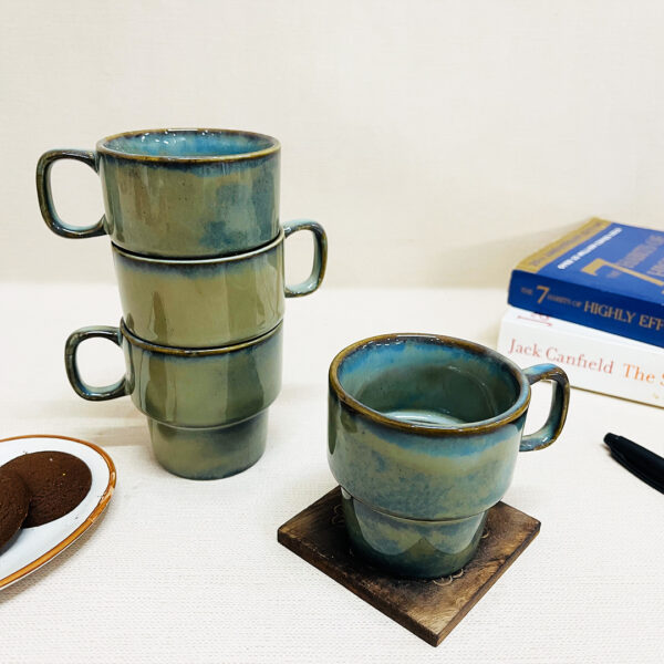Rusty Green Tea Cups Set Of 4