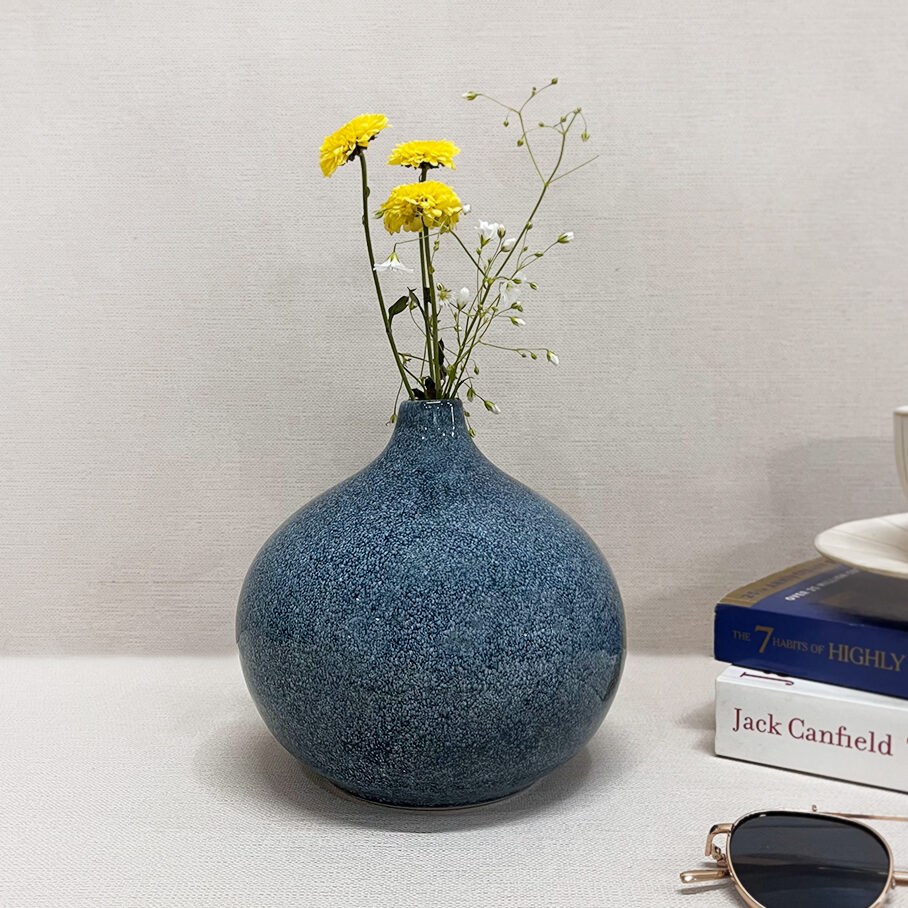 Frosty Blue Round Bud Flower Vase Large - The Artisan Emporium