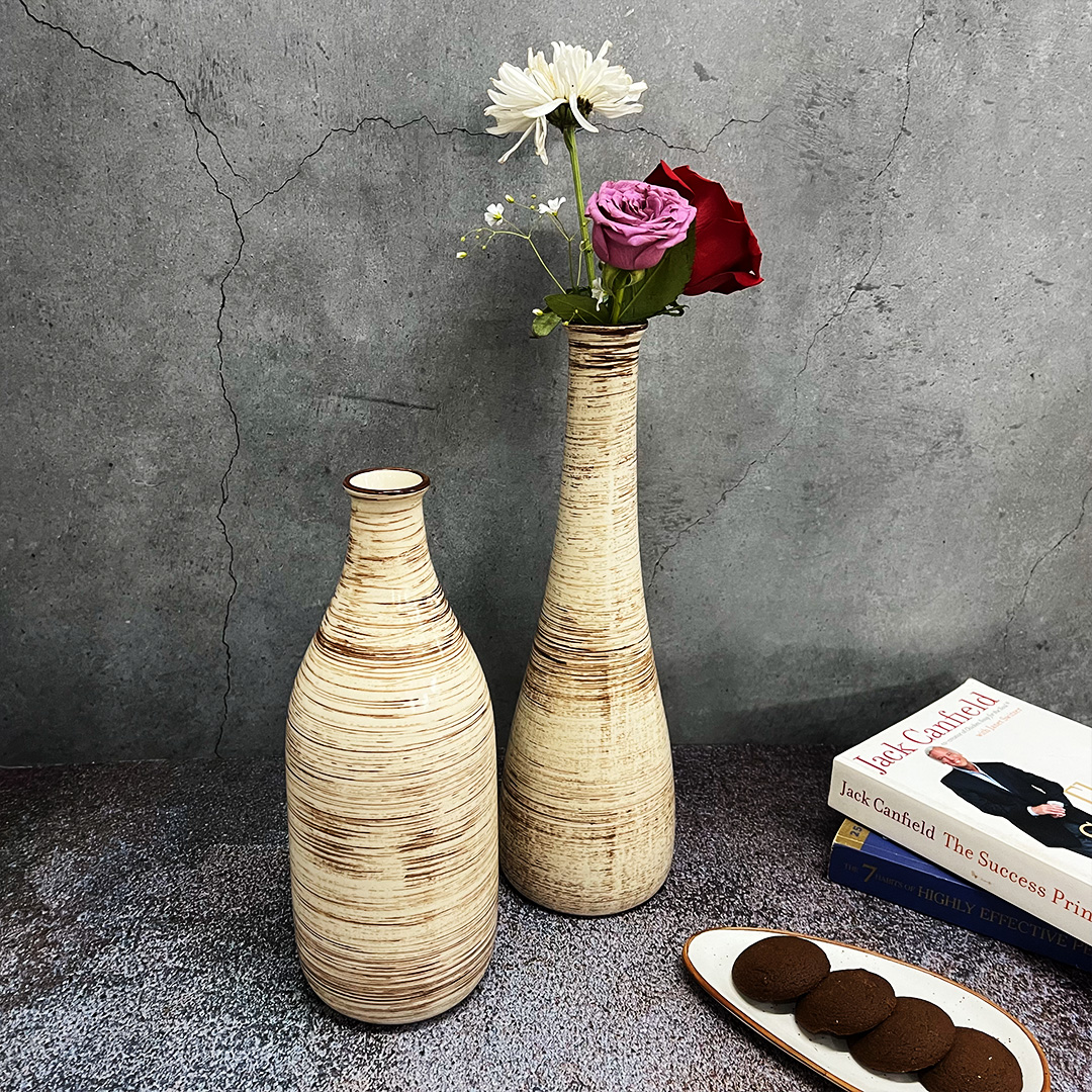 Iris Beige Ceramic Bottle Vase - The Artisan Emporium
