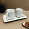 Classic White Ceramic Mugs With Tray Set
