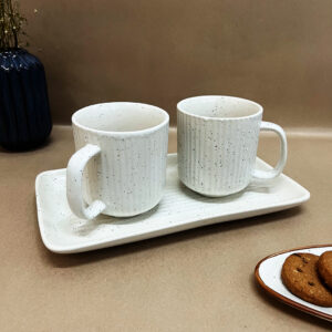 Classic White Ceramic Mugs With Tray Set