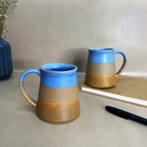 Tri Color Funnel Ceramic Mug - Set Of 2