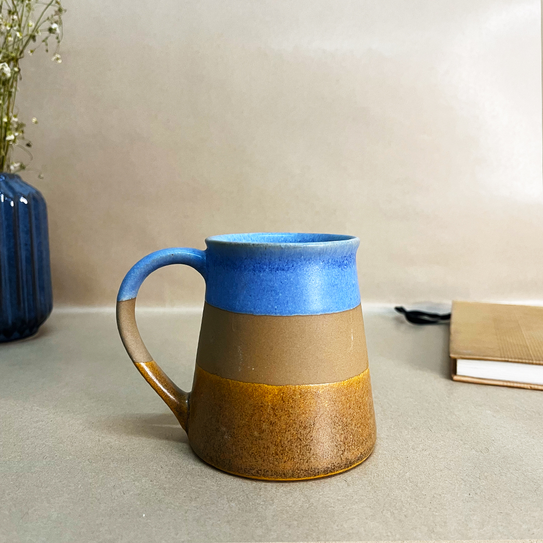 Tri Color Funnel Ceramic Mug - Set Of 2