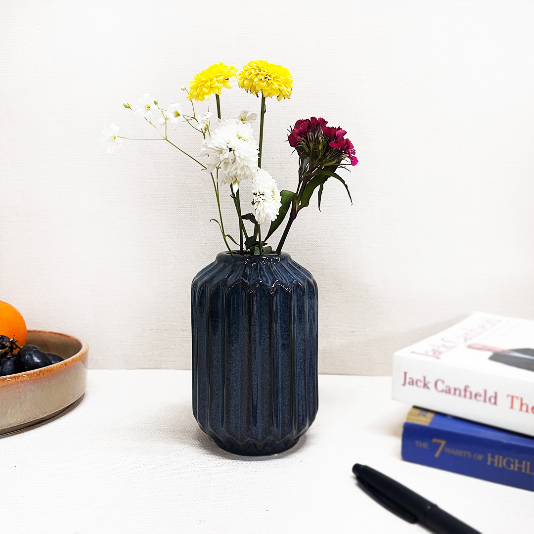 Midnight Blue Chiseled medium flower vase - The Artisan Emporium