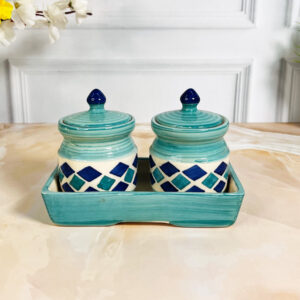 Turquoise checkered Pickle Jar Set