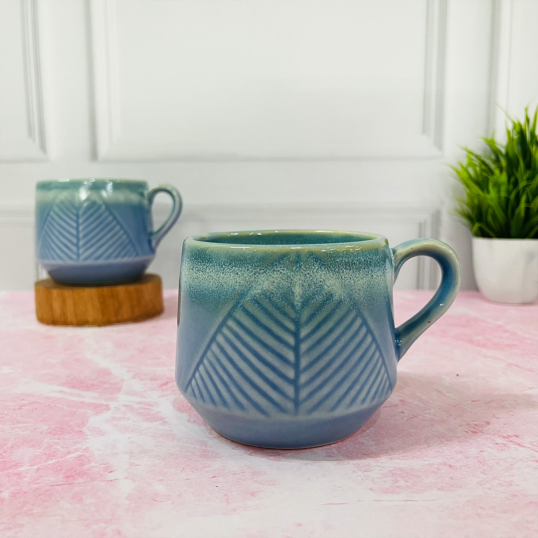 Icy Blue Leaf Engraved Coffee Mug